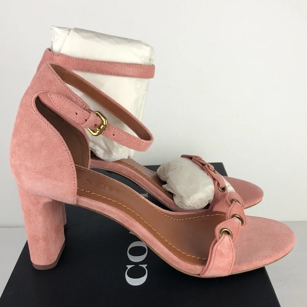 NEW Coach Chain Link Strap Suede Peep Toe Ankle Strap Sandals Heels 8